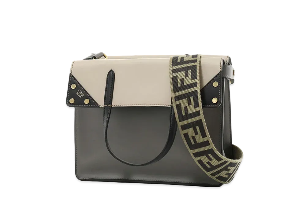 FENDI FLIP Leather 2WAY Bag "White / Gray"