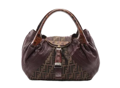 FENDI Zucca SPY Bag Leather / Canvas hand Bag "Brown"