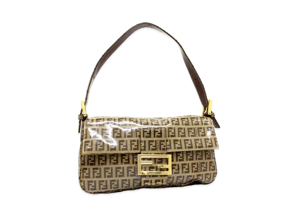 FENDI Zucchino Mama Baguette PVC Semi Shoulder Bag "Brown"
