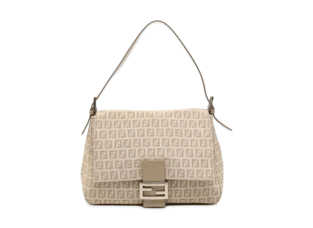 FENDI Zucchino Mama Baguette Canvas Shoulder Bag "Beige"