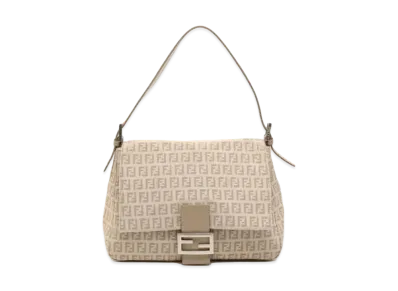FENDI Zucchino Mama Baguette Canvas Shoulder Bag "Beige"