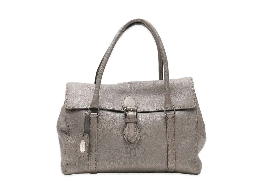 FENDI Linda Leather hand Bag "Silver"