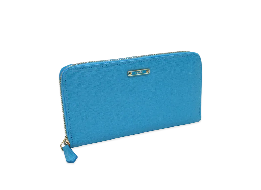 FENDI Crayons Leather Round Long wallet Light "Blue"