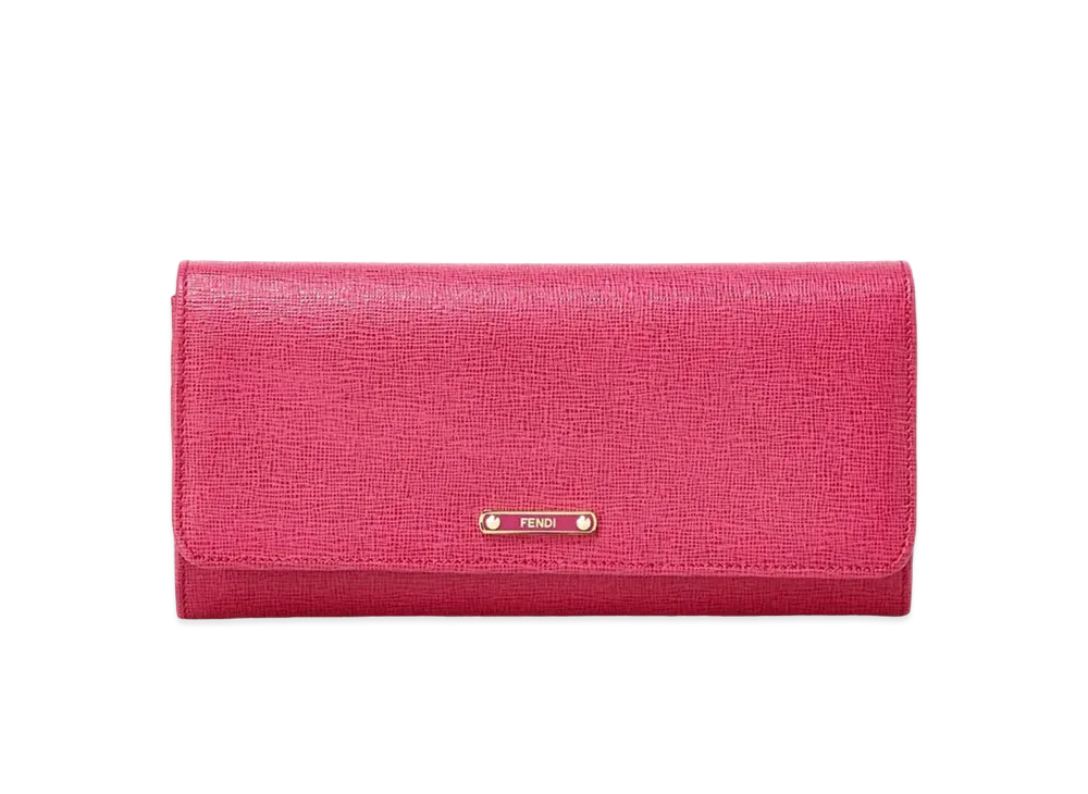 FENDI Crayons Leather Flap Long wallet "Pink"