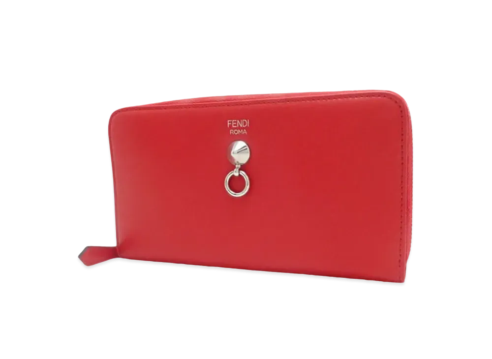 FENDI By The Way Leather Round Long Wallet "Red"