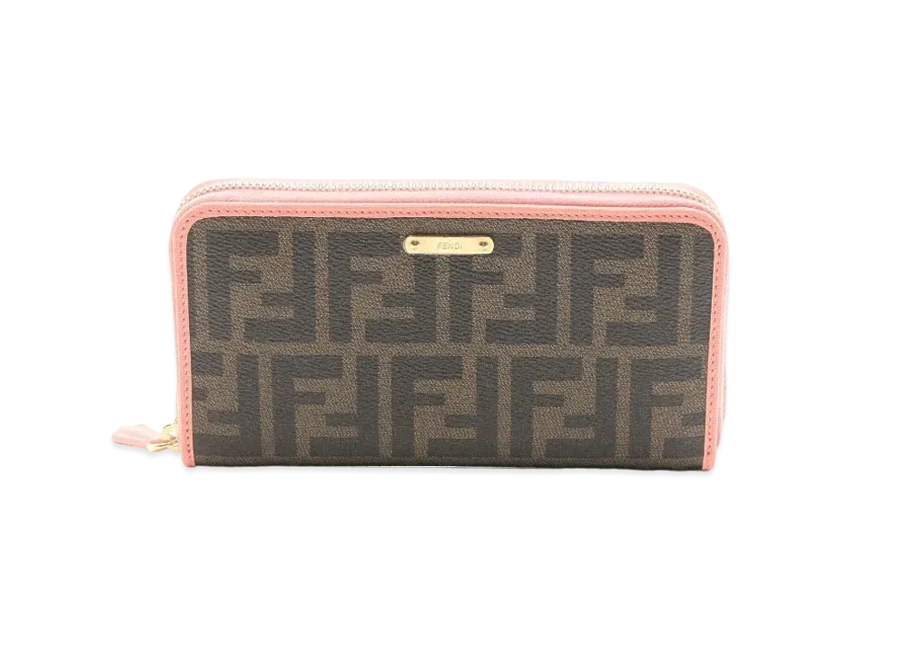 FENDI Zucca PVC Round Long wallet "Brown/Pink"
