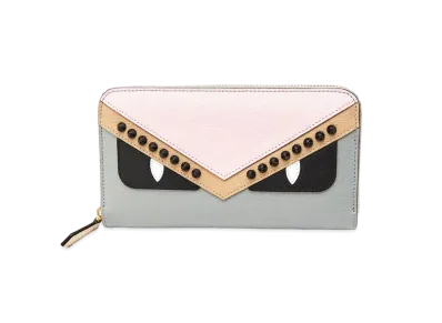 FENDI Bugs eye Monster Leather Round Long Wallet "Gray/Pink"