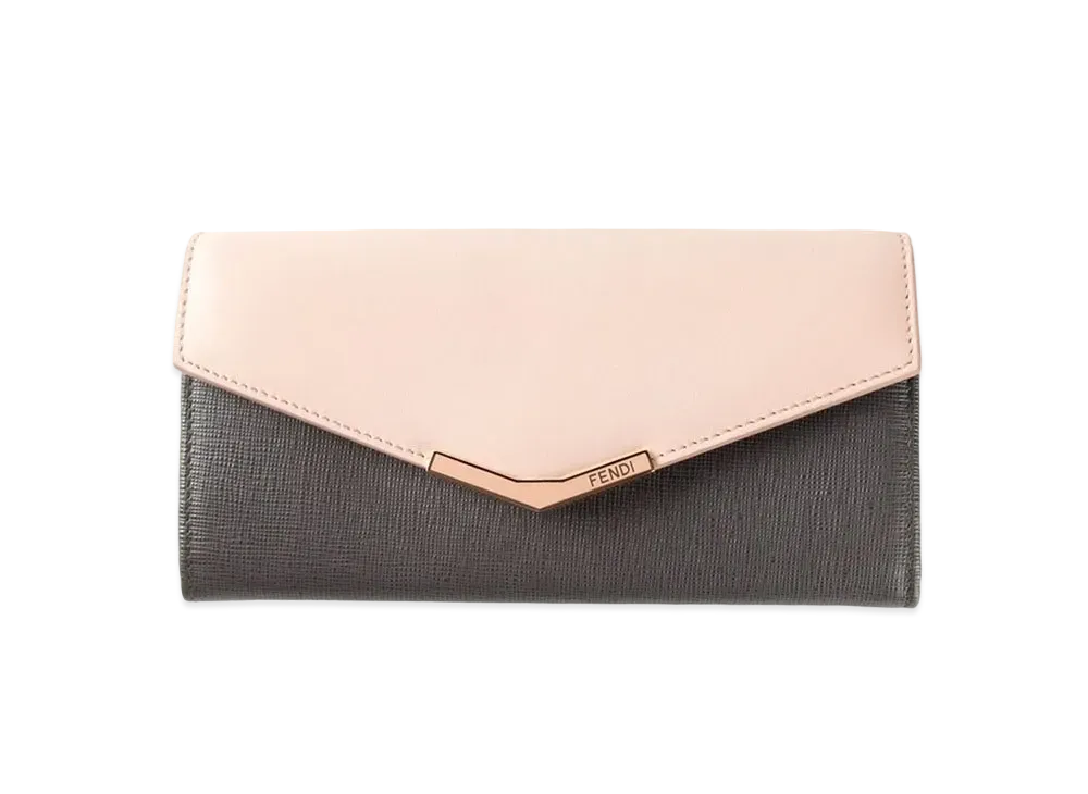 FENDI 2Jours Leather Flap Long Wallet "Pink/Gray"