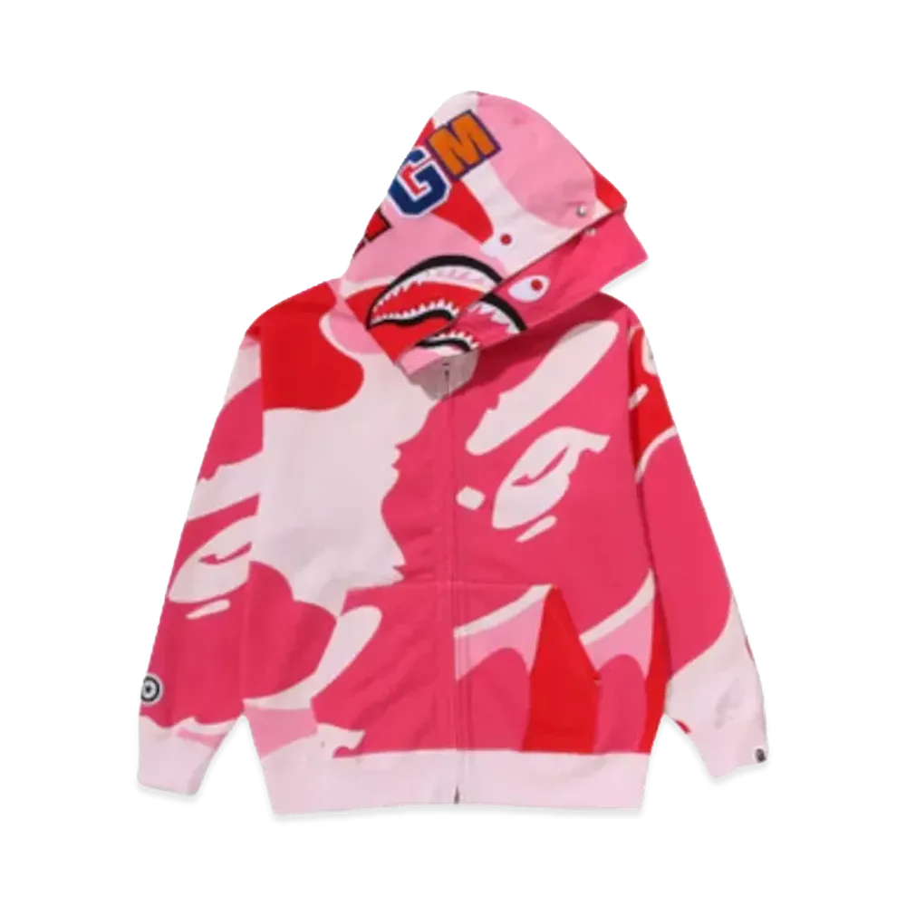 A BATHING APE Mega ABC Camo Double Shark Relaxed Fit Full Zip Hoodie "Pink"