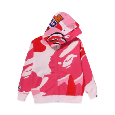 A BATHING APE Mega ABC Camo Double Shark Relaxed Fit Full Zip Hoodie "Pink"
