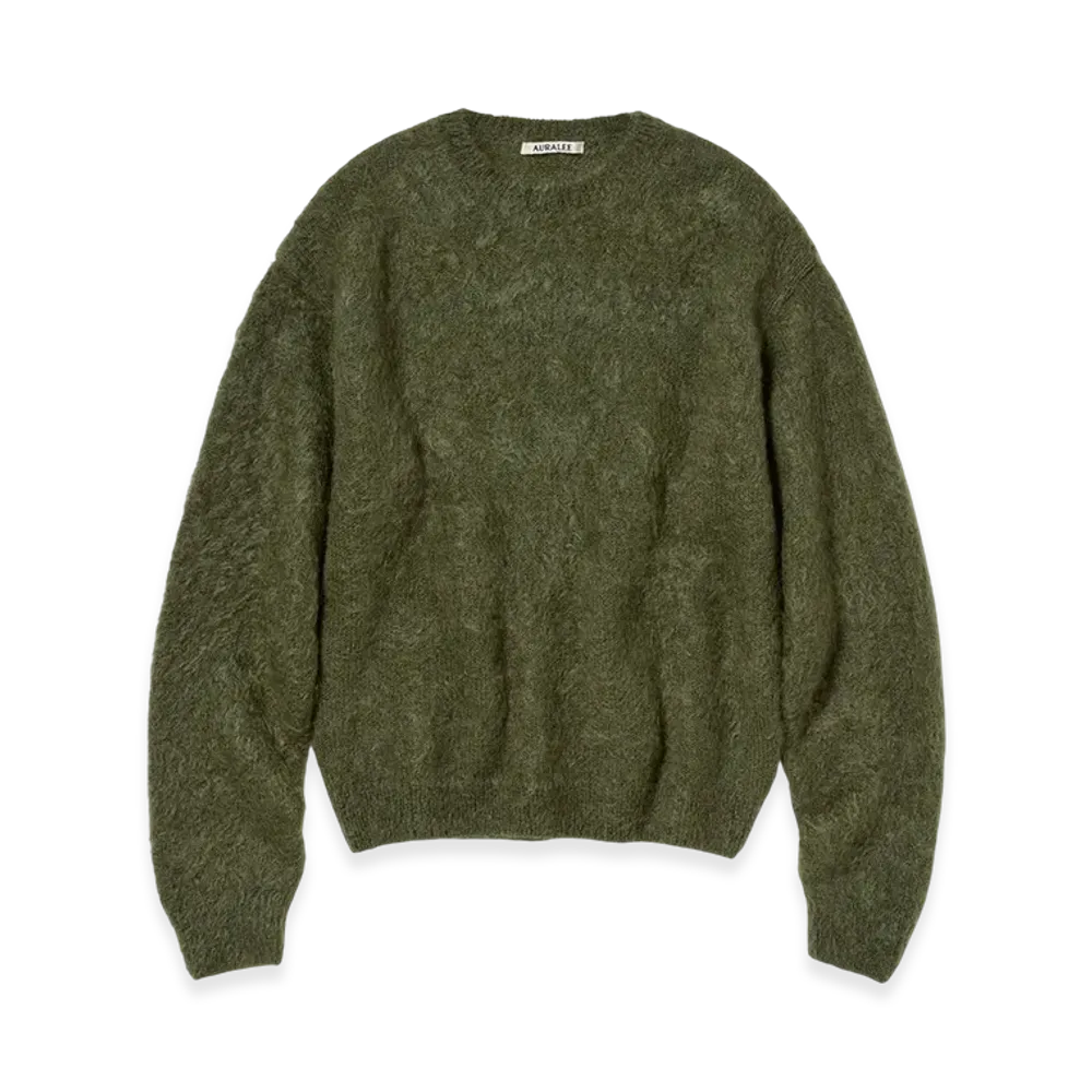 AURALEE Brushed Super Kid Mohair Knit P/O "Olive"