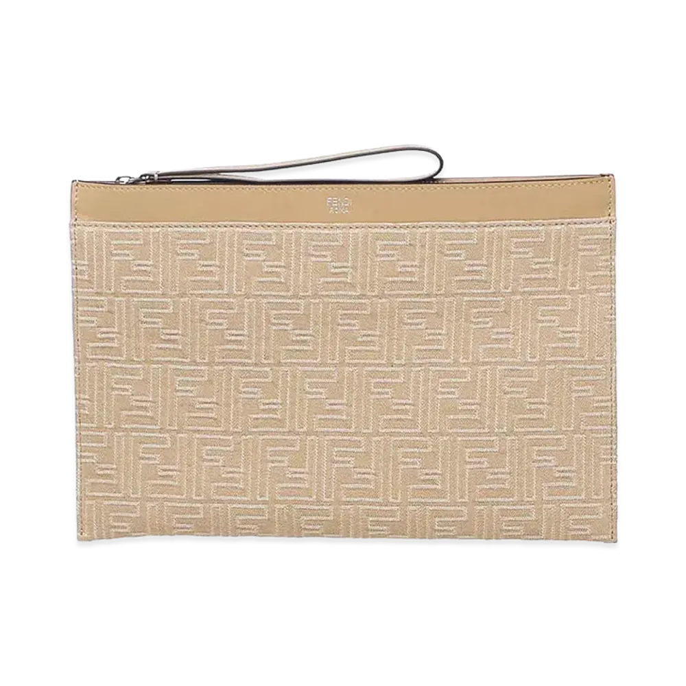 FENDI Embroidered Denim Clutch "Beige"