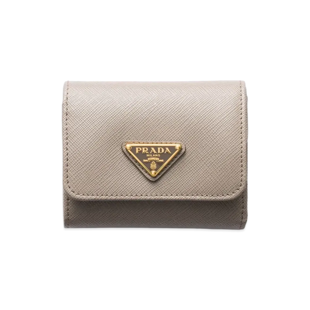 PRADA Saffiano Triangle Wallet "Clay Grey"