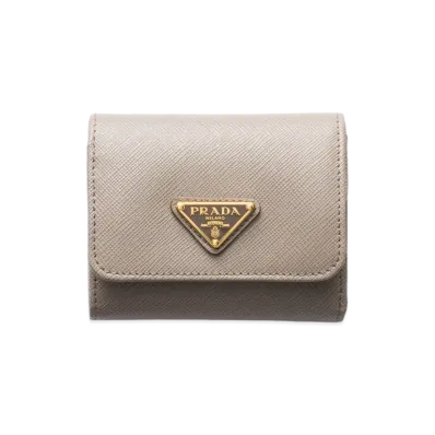 PRADA Saffiano Triangle Wallet "Clay Grey"