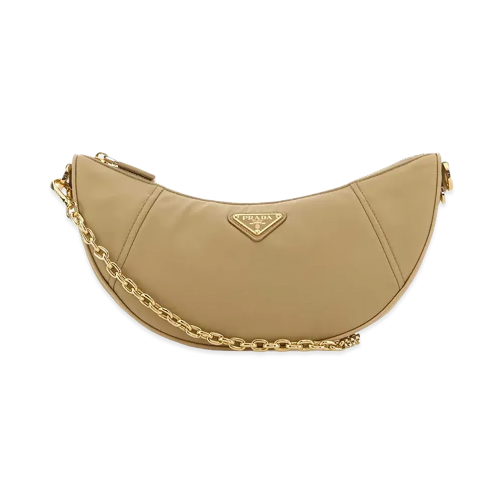 PRADA Women's Re-Nylon Demi-Lune Shoulder Bag "Camel"