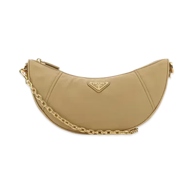 PRADA Women's Re-Nylon Demi-Lune Shoulder Bag "Camel"