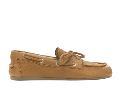 MIU MIU Women's Hammered Leather Lace-Up Boat Loafers "Brown"