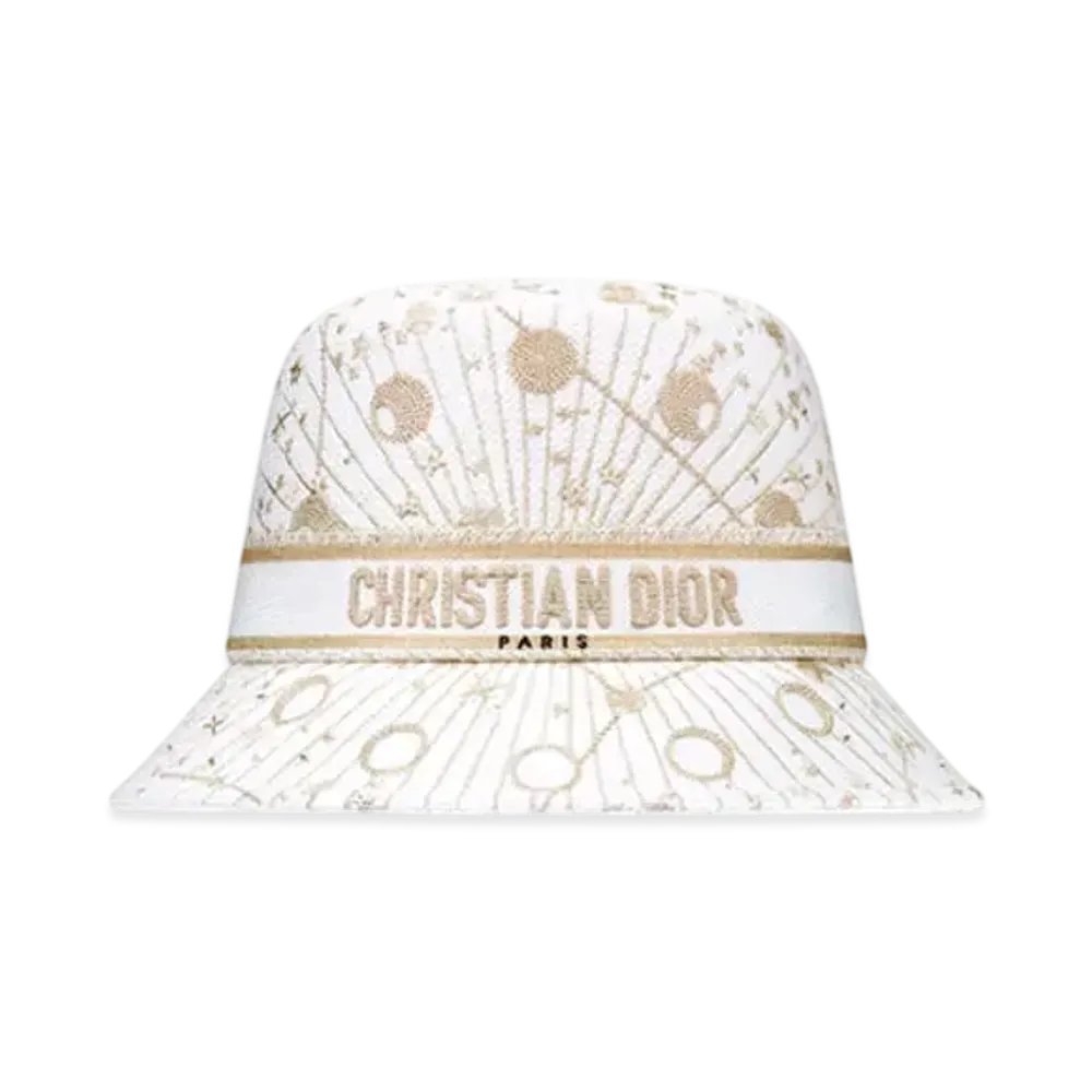 Dior D-Bobby Dior Astral Small-Brim Bucket Hat Embroidery "White/Gold"