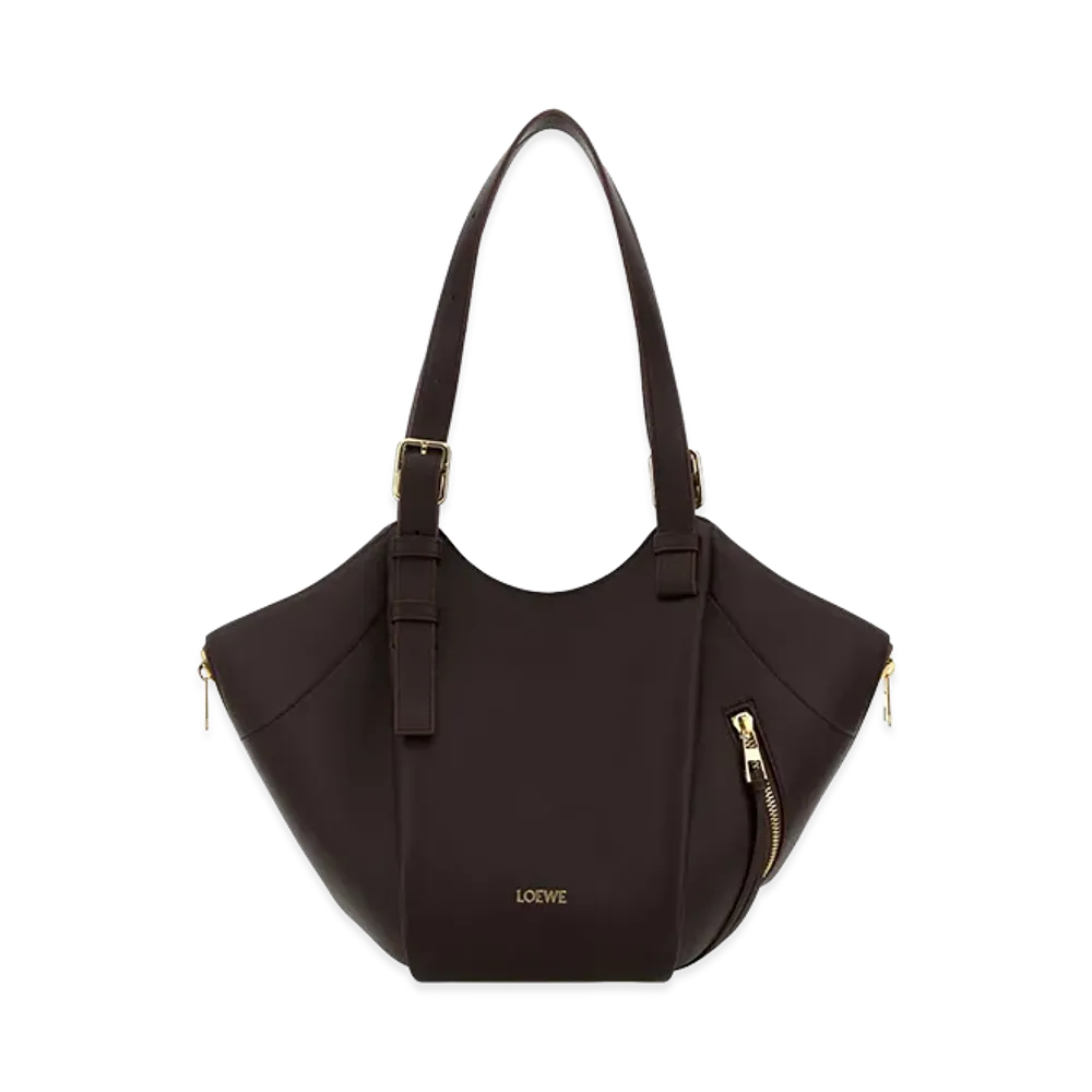 LOEWE Women's Leather Hammock Flip Handbag "Dark Brownie"