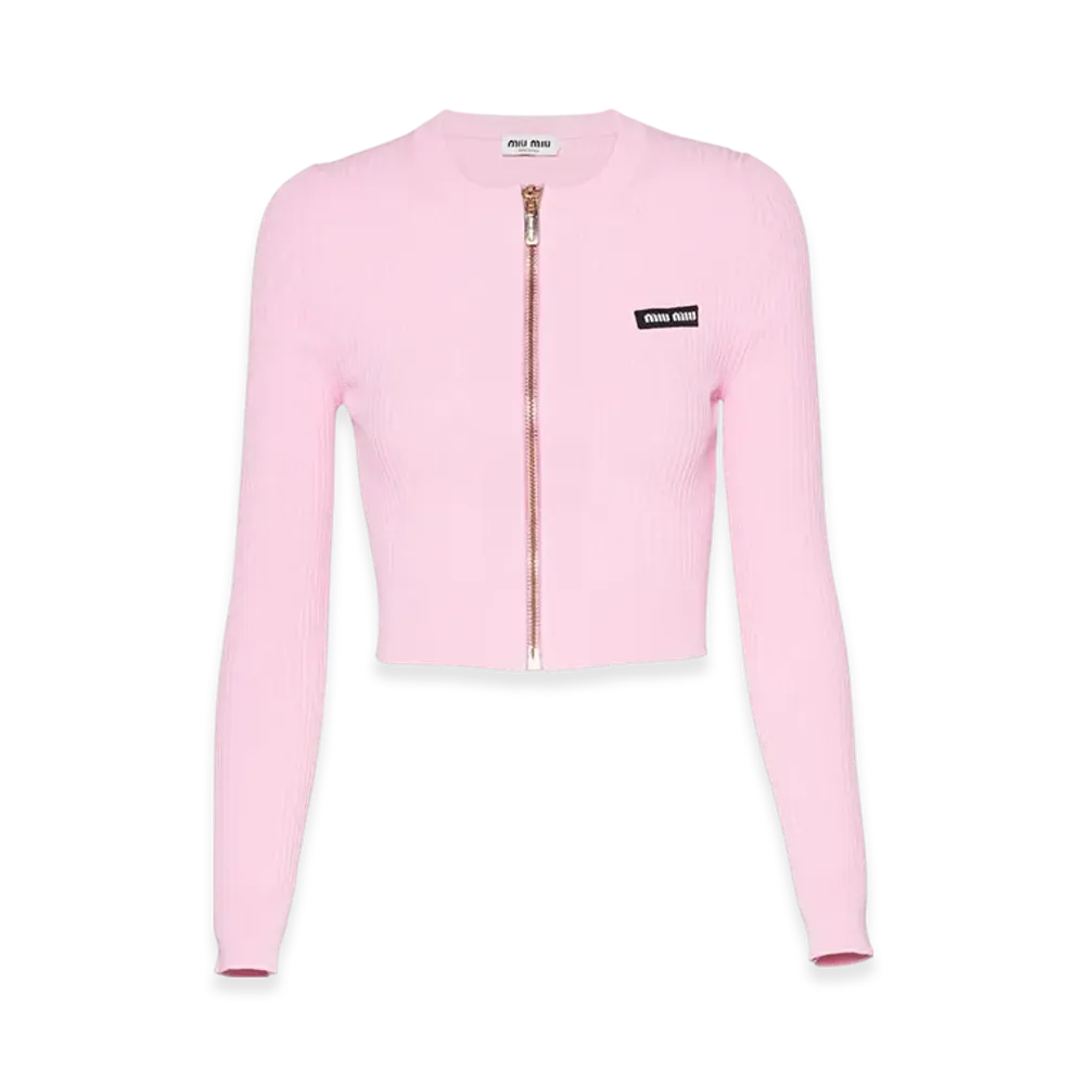 MIU MIU Women's Viscose Crewneck Cardigan "Pink"