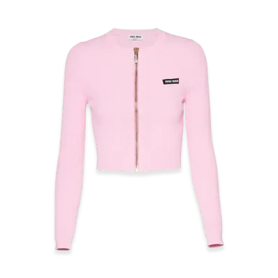MIU MIU Women's Viscose Crewneck Cardigan "Pink"