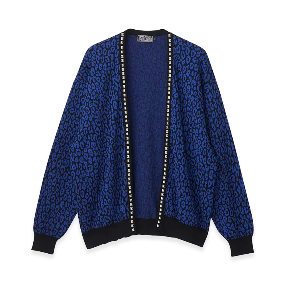 HYSTERIC GLAMOUR LEOPARD Pattern Jacquard Studded Cardigan "Blue"
