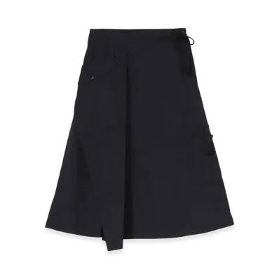 WILDSIDE YOHJI YAMAMOTO T/C Twill Drawstring Asymmetry Skirt "Black"