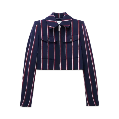 Alexander McQUEEN College Stripe Cropped Jacket "Navy/Burgundy"