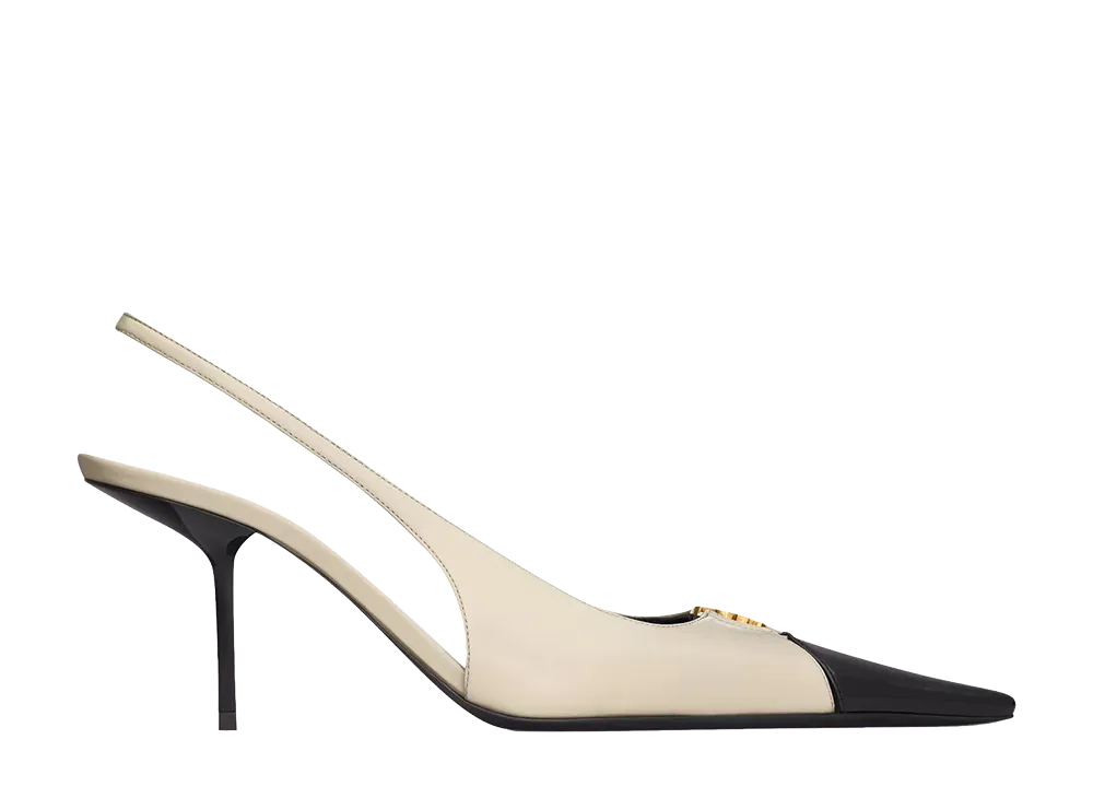 Saint Laurent Women's  Babylone Breteuil Slingback Pumps in Smooth Leather "Black/White"