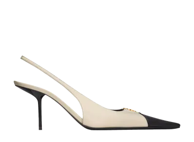 Saint Laurent Women's Babylone Breteuil Slingback Pumps in Smooth Leather "Black/White"
