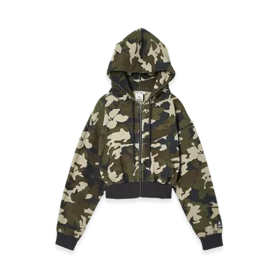 X-Girl Women's Hibiscus Camouflage Zip Up Sweat Hoodie "Camo"
