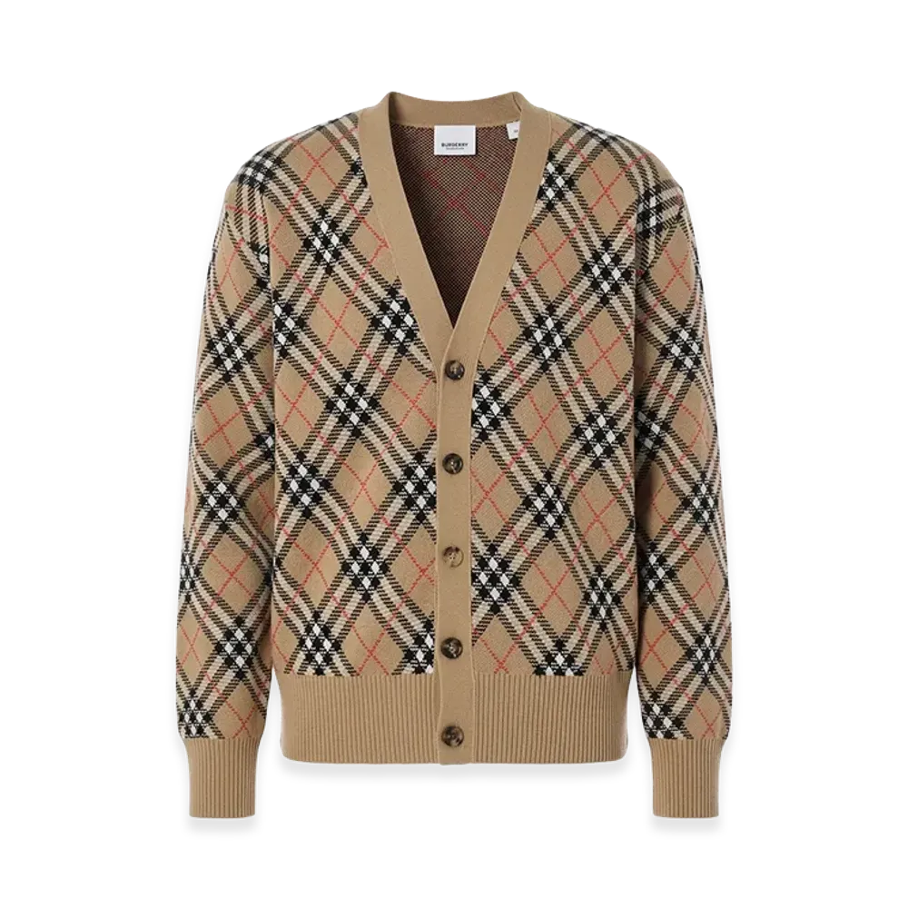 Burberry Embroidered Wool Blend Cardigan "Checked"