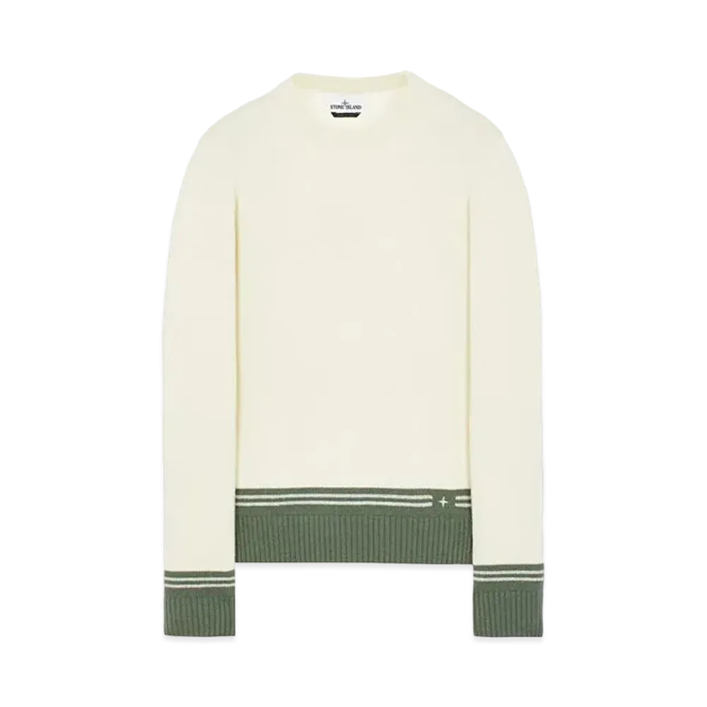 Stone Island 573B8 LAMBSWOOL WITH STRIPED MOTIF AND EMBROIDERY "Natural White"