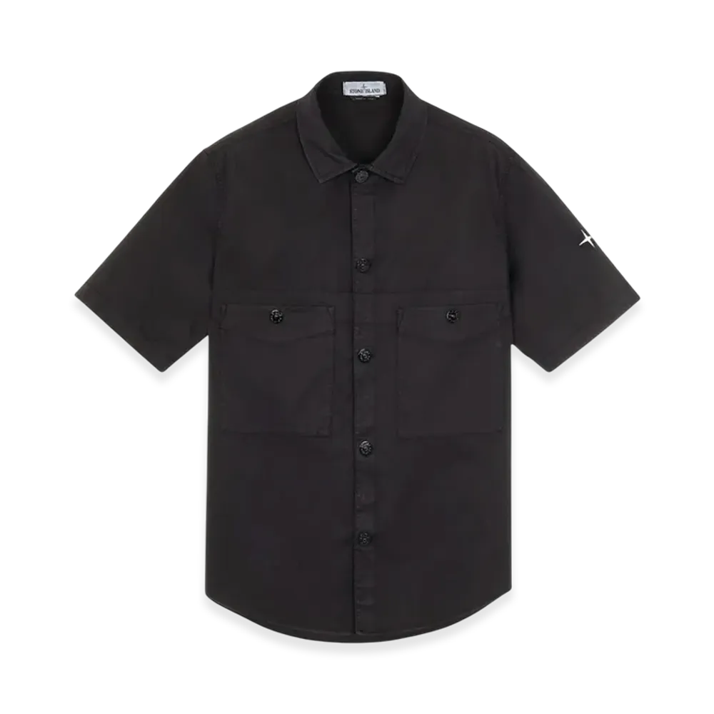 Stone Island 11819 Stretch Cotton Twill Garment Dyed Short Sleeve Overshirt - 21SS "Black"
