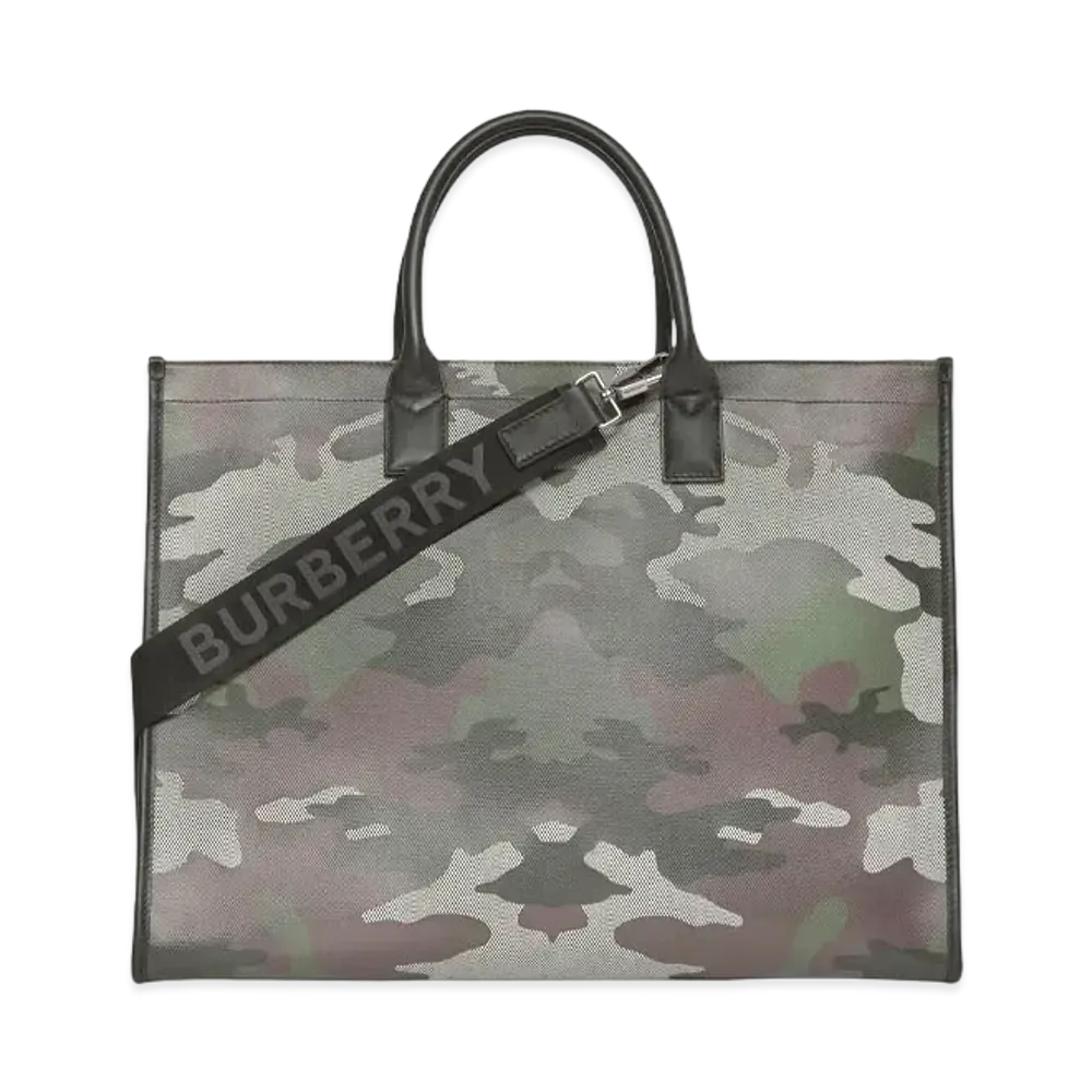 Burberry Camouflage Print Cotton Canvas Tote "Mangrove Green"