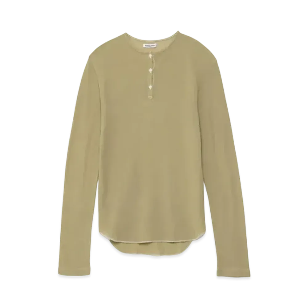 FUMIKA UCHIDA Gauze Waffle Henley-neck Top "Khaki"