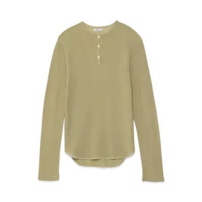 FUMIKA UCHIDA Gauze Waffle Henley-neck Top "Khaki"