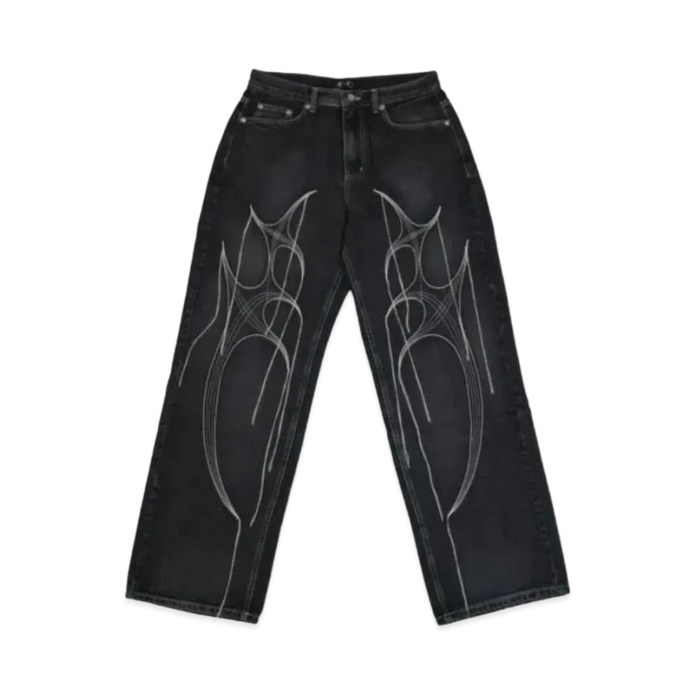 THUG CLUB Tribal Tree Denim Pants "Black"