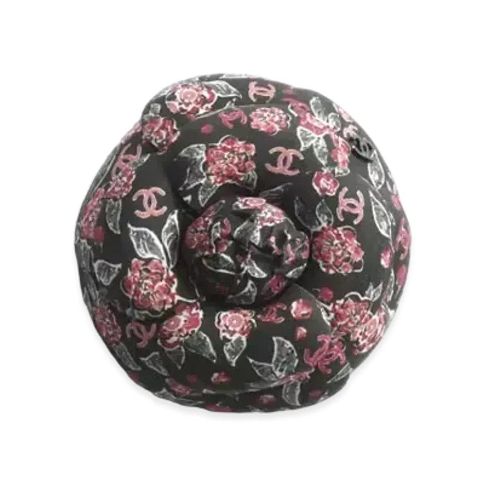 CHANEL Camellia Printed Cotton Poplin "Black/Red/Light Pink/Green"