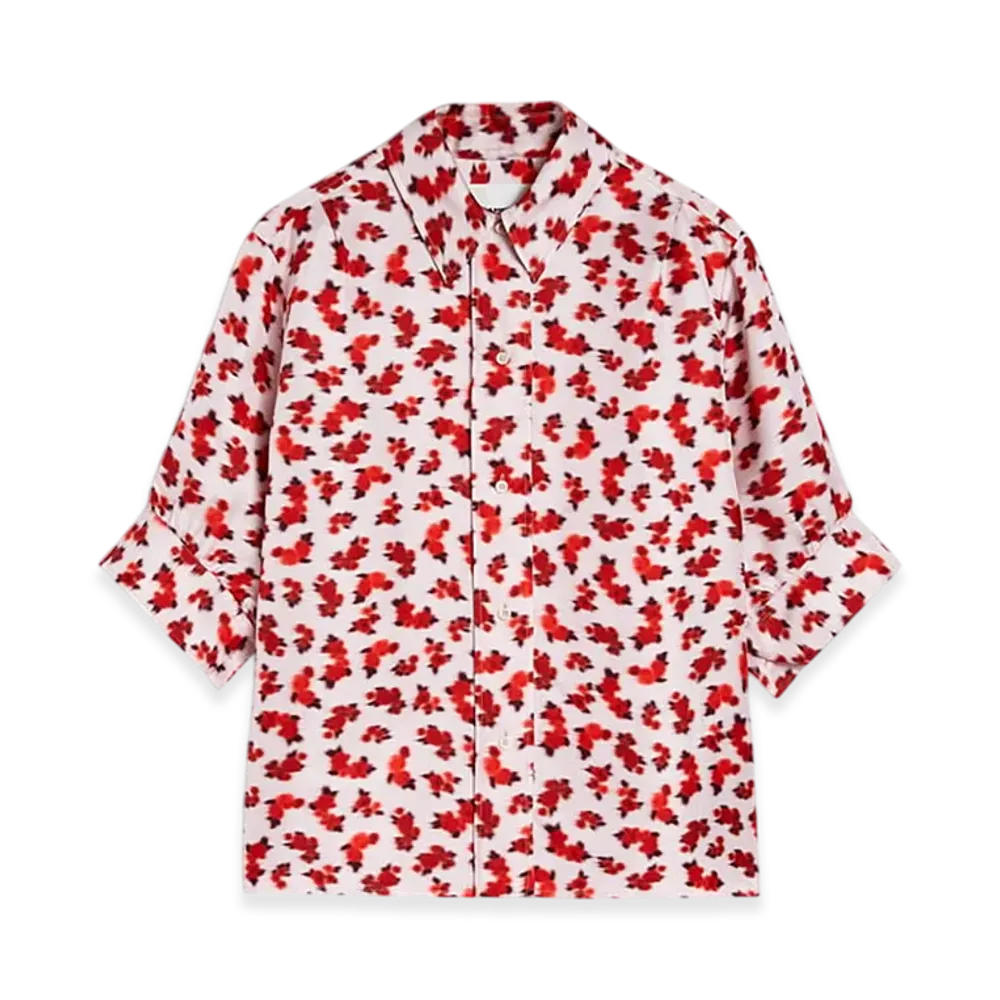 Jil Sander Fluid Viscose Printed Shirt "Raspberry Cream"