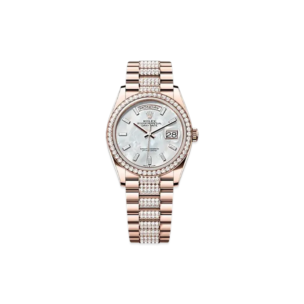 ROLEX Day-Date 36mm Everose Gold Diamond 128345RBR "White Mother-of-Pearl"