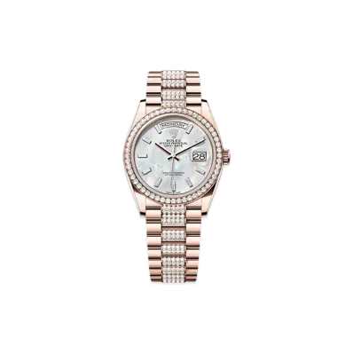 ROLEX Day-Date 36mm Everose Gold Diamond 128345RBR "White Mother-of-Pearl"