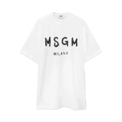 MSGM Short Sleeve Cotton Dress "White"