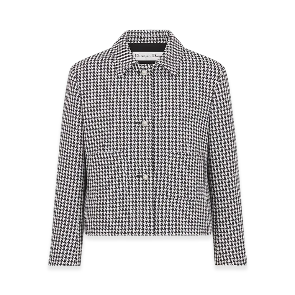 Dior Women's Cropped Jacket Houndstooth Wool "Black/White"