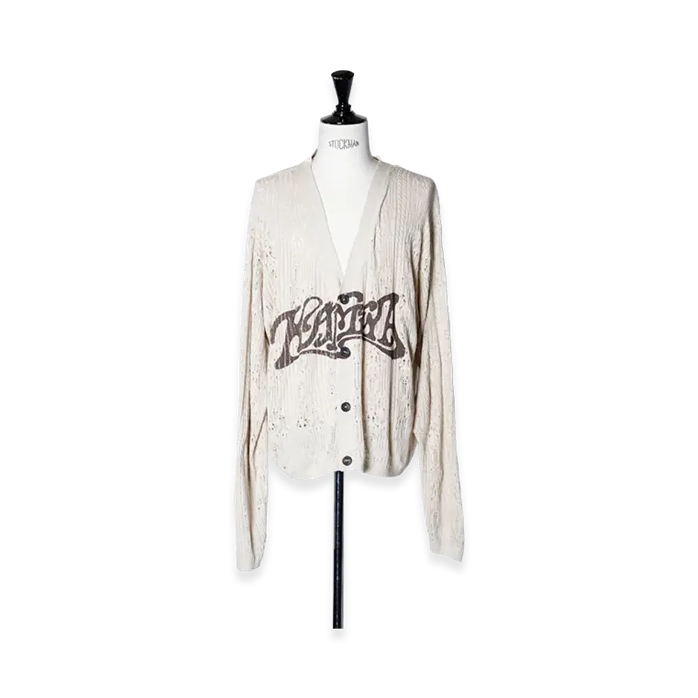 KAMIYA Print Silk Lace Knit Cardigan "Beige"