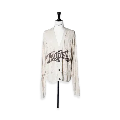 KAMIYA Print Silk Lace Knit Cardigan "Beige"
