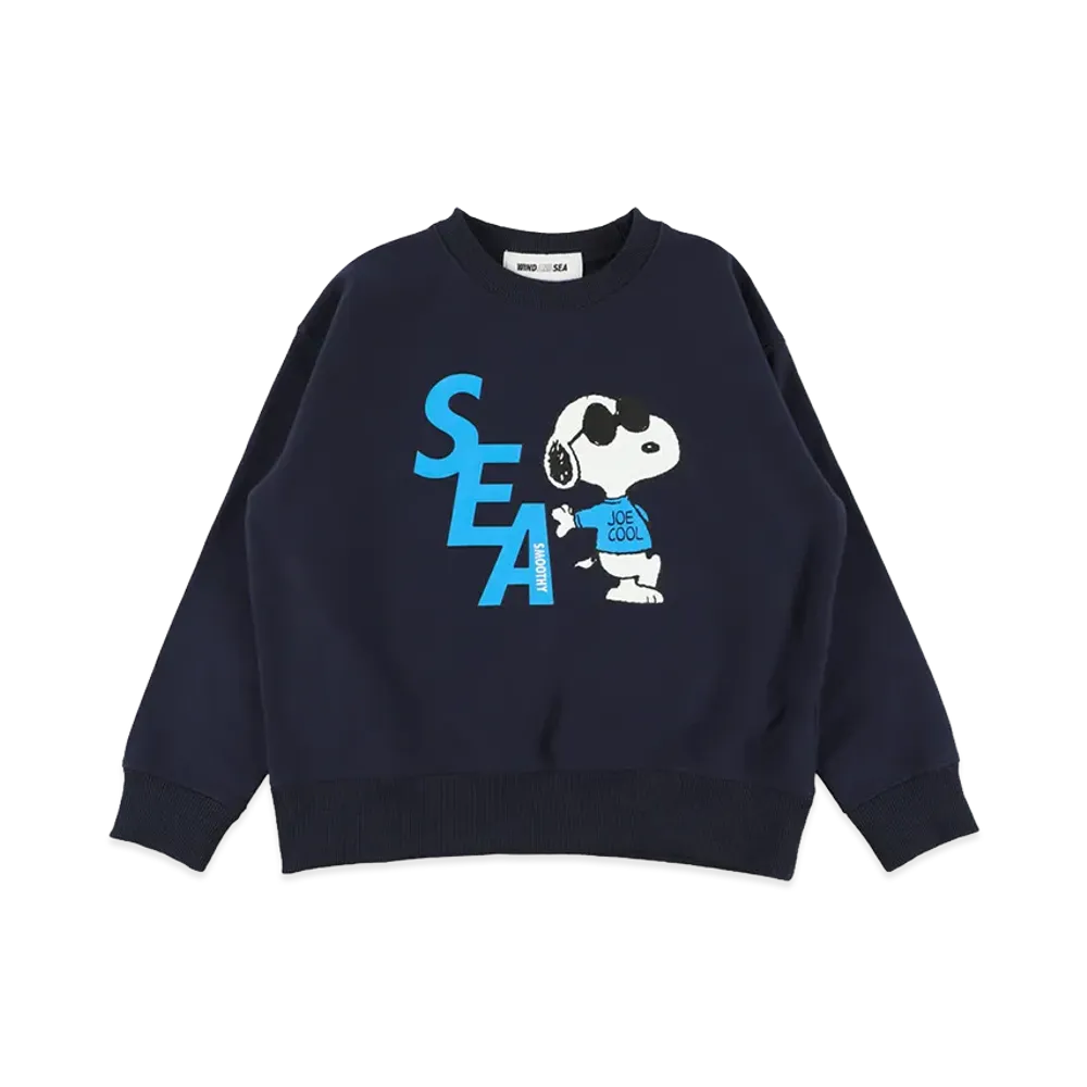 WIND AND SEA x SMOOTHY Snoopy Kids Crewneck Sweatshirt "Navy"