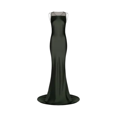 Maison Margiela Women's Hammered Satin Evening Long Dress "Green"