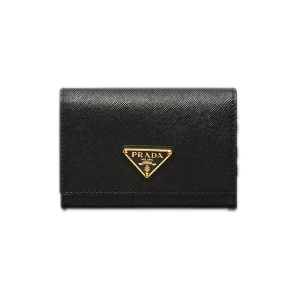 PRADA Saffiano Triangle Card Case "Black"
