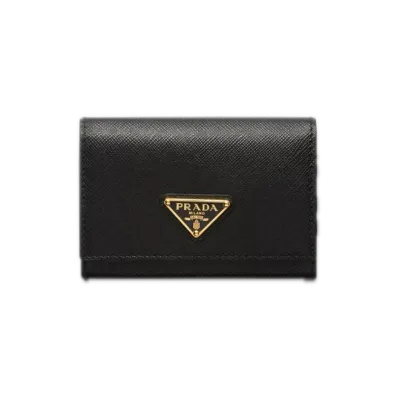 PRADA Saffiano Triangle Card Case "Black"